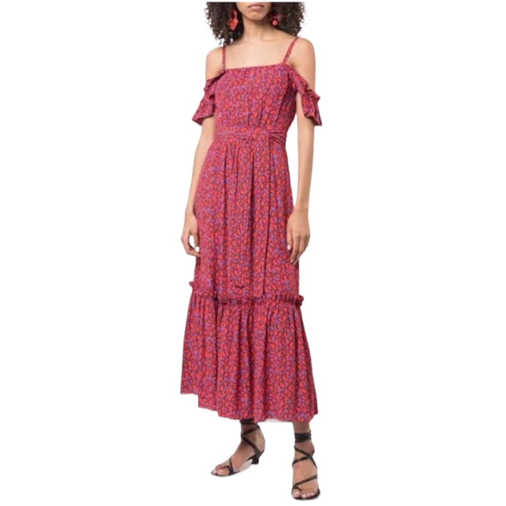 Derek Lam 10 Crosby Cold-Shoulder Printed Midi Dress With Ruffle Hem In Iris